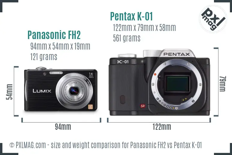 Panasonic FH2 vs Pentax K-01 size comparison