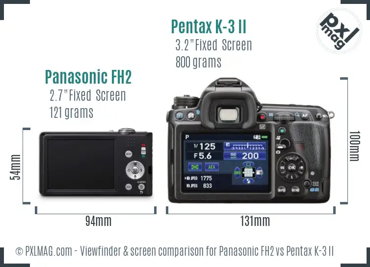 Panasonic FH2 vs Pentax K-3 II Screen and Viewfinder comparison