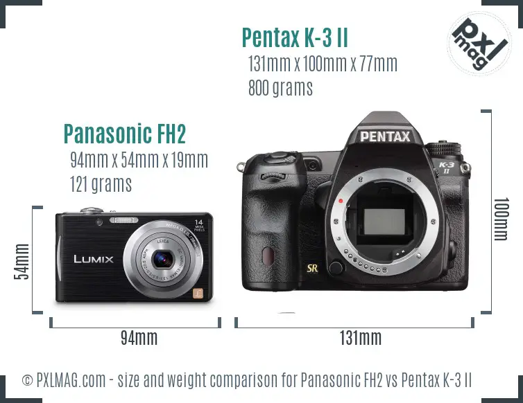 Panasonic FH2 vs Pentax K-3 II size comparison