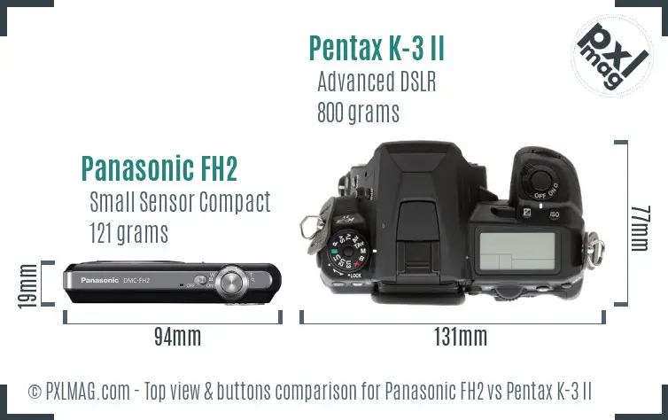 Panasonic FH2 vs Pentax K-3 II top view buttons comparison