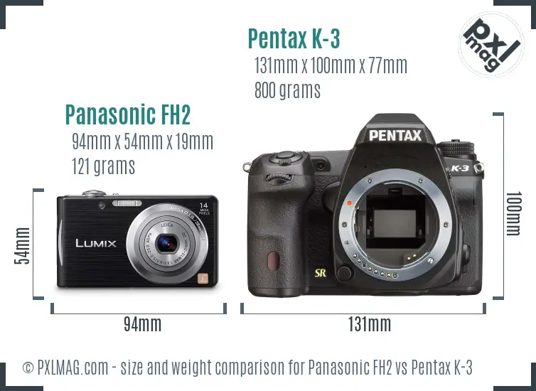 Panasonic FH2 vs Pentax K-3 size comparison