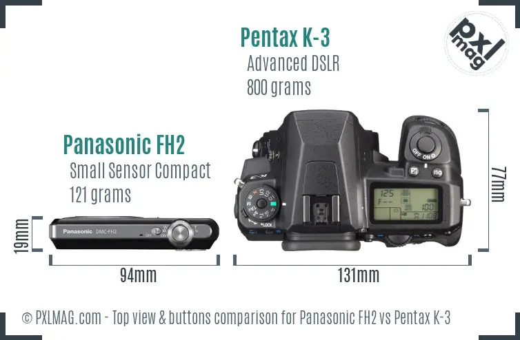 Panasonic FH2 vs Pentax K-3 top view buttons comparison