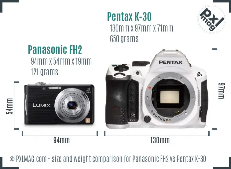 Panasonic FH2 vs Pentax K-30 size comparison