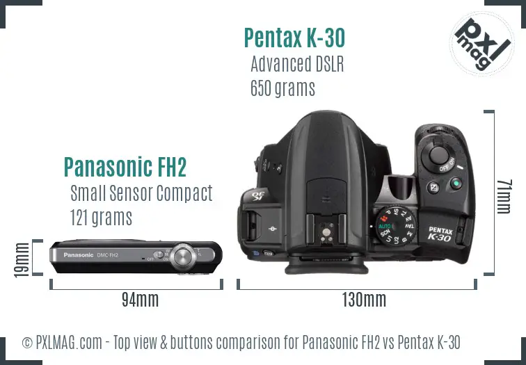 Panasonic FH2 vs Pentax K-30 top view buttons comparison