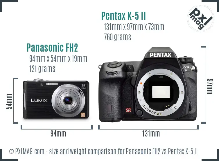 Panasonic FH2 vs Pentax K-5 II size comparison