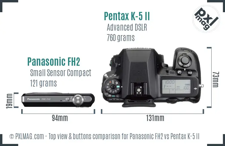Panasonic FH2 vs Pentax K-5 II top view buttons comparison