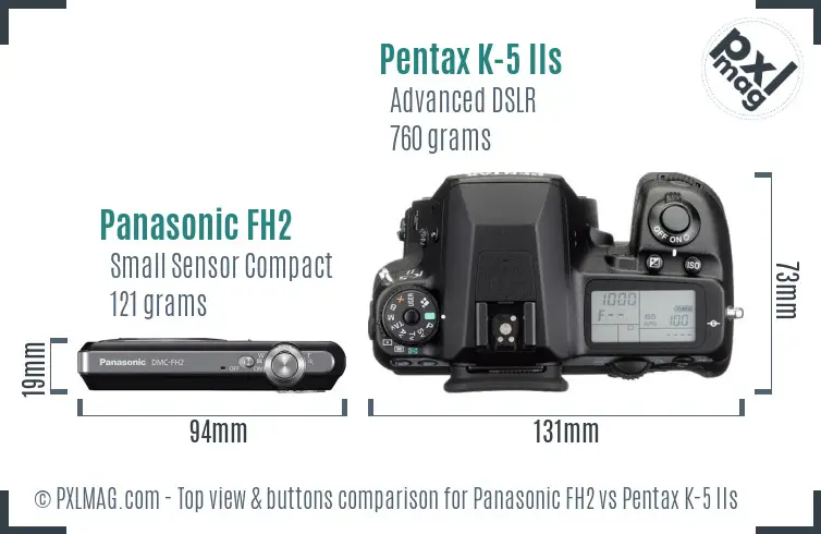 Panasonic FH2 vs Pentax K-5 IIs top view buttons comparison