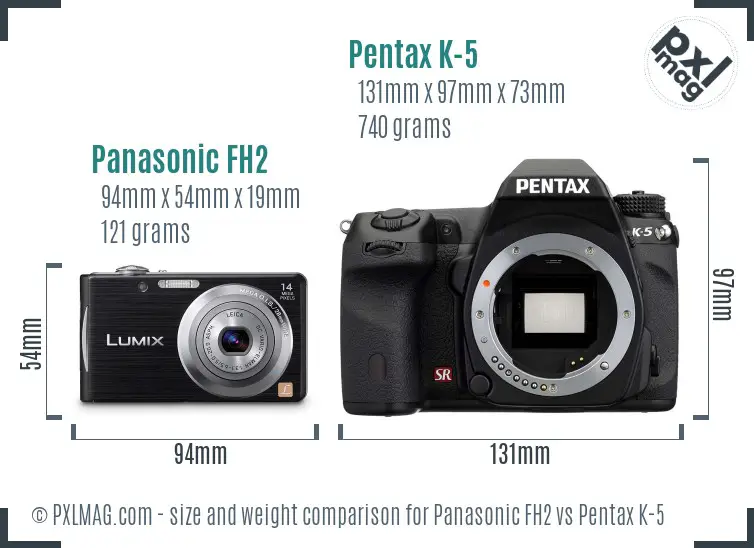 Panasonic FH2 vs Pentax K-5 size comparison