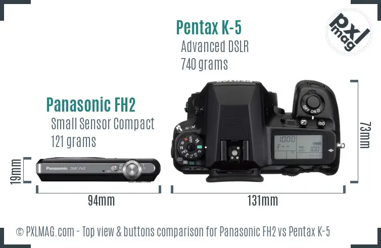 Panasonic FH2 vs Pentax K-5 top view buttons comparison