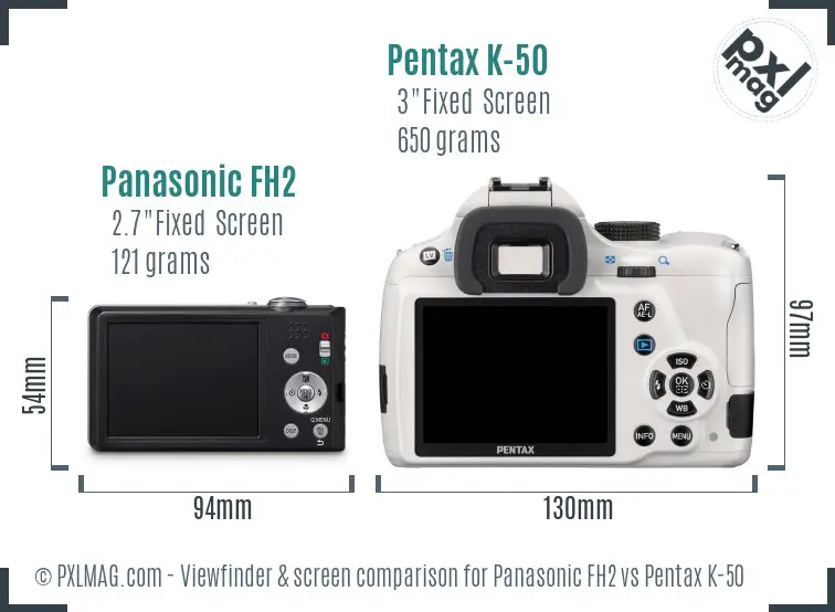 Panasonic FH2 vs Pentax K-50 Screen and Viewfinder comparison