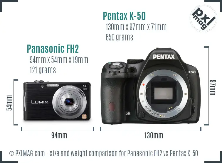 Panasonic FH2 vs Pentax K-50 size comparison