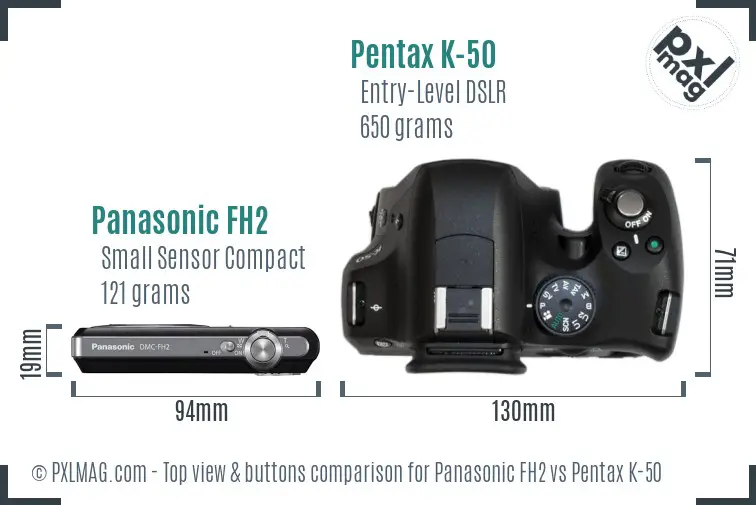 Panasonic FH2 vs Pentax K-50 top view buttons comparison