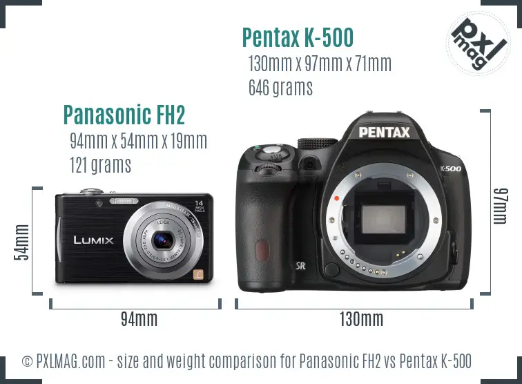 Panasonic FH2 vs Pentax K-500 size comparison