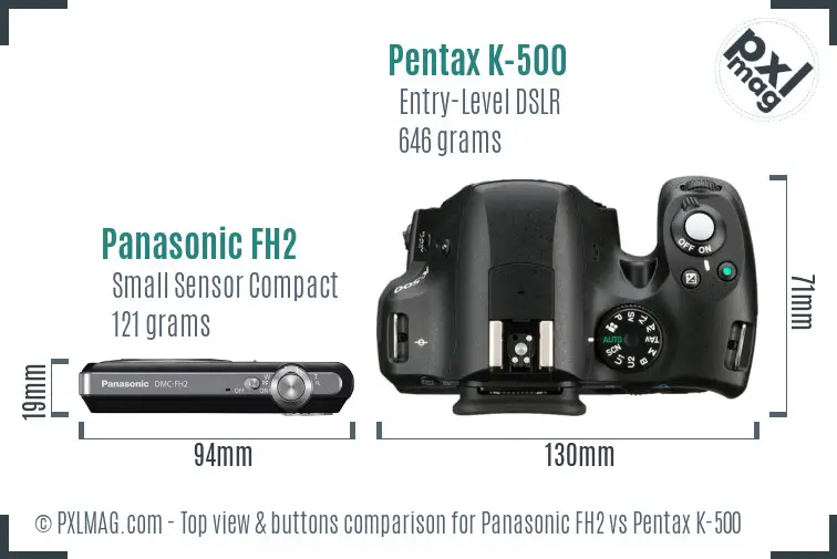 Panasonic FH2 vs Pentax K-500 top view buttons comparison