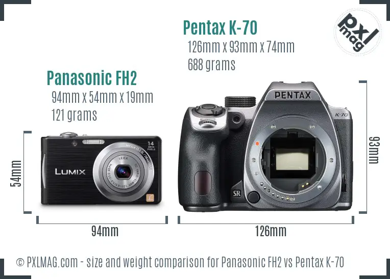 Panasonic FH2 vs Pentax K-70 size comparison