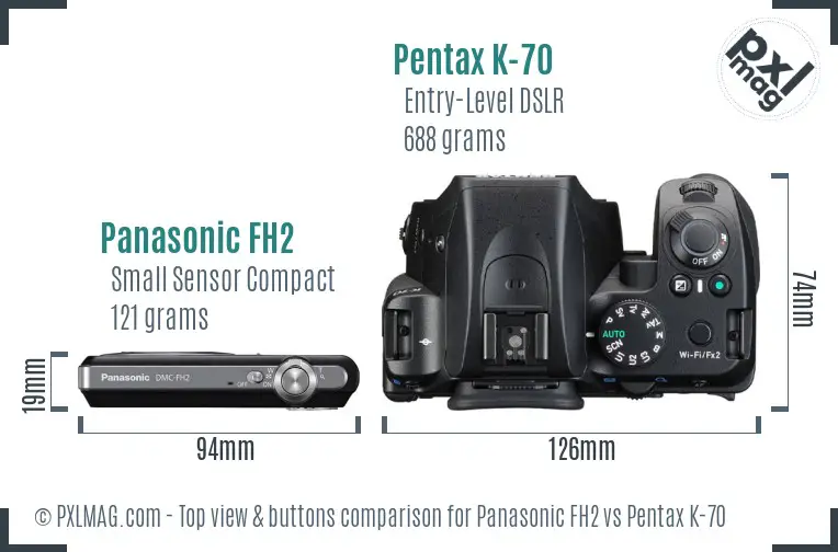 Panasonic FH2 vs Pentax K-70 top view buttons comparison