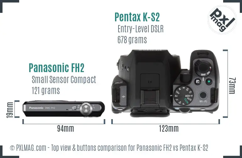 Panasonic FH2 vs Pentax K-S2 top view buttons comparison