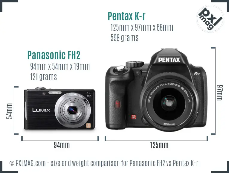 Panasonic FH2 vs Pentax K-r size comparison
