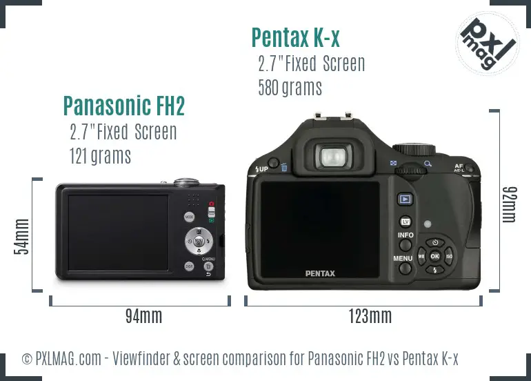 Panasonic FH2 vs Pentax K-x Screen and Viewfinder comparison