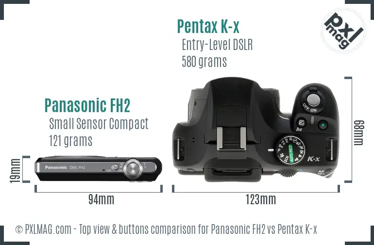Panasonic FH2 vs Pentax K-x top view buttons comparison