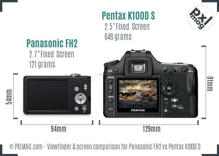 Panasonic FH2 vs Pentax K100D S Screen and Viewfinder comparison