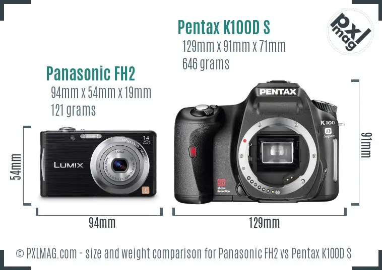 Panasonic FH2 vs Pentax K100D S size comparison