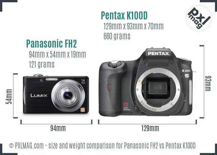 Panasonic FH2 vs Pentax K100D size comparison