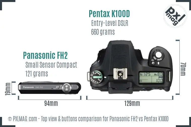 Panasonic FH2 vs Pentax K100D top view buttons comparison