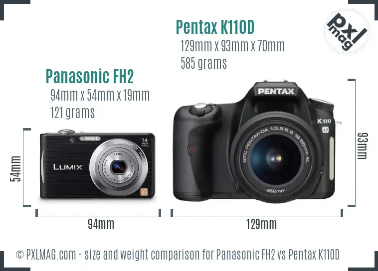 Panasonic FH2 vs Pentax K110D size comparison
