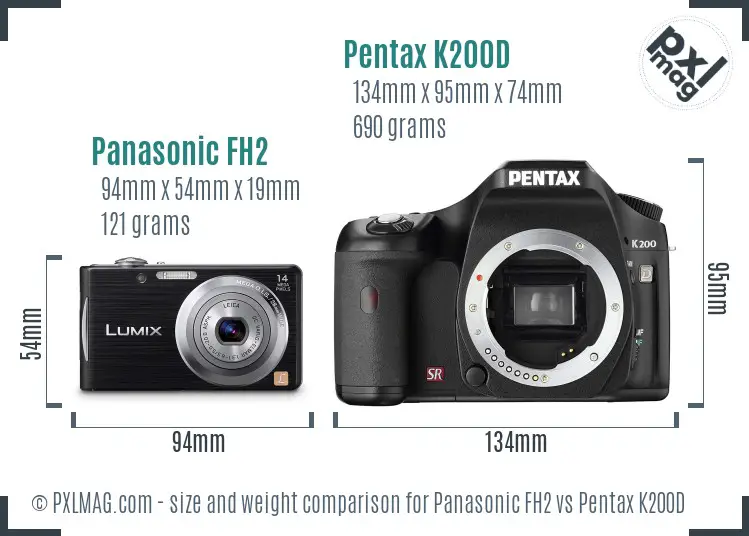 Panasonic FH2 vs Pentax K200D size comparison