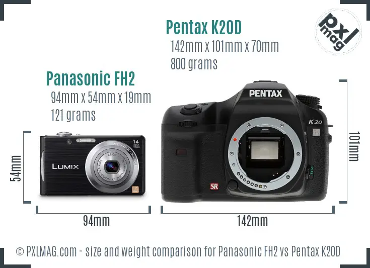 Panasonic FH2 vs Pentax K20D size comparison