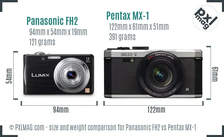 Panasonic FH2 vs Pentax MX-1 size comparison