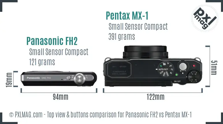 Panasonic FH2 vs Pentax MX-1 top view buttons comparison