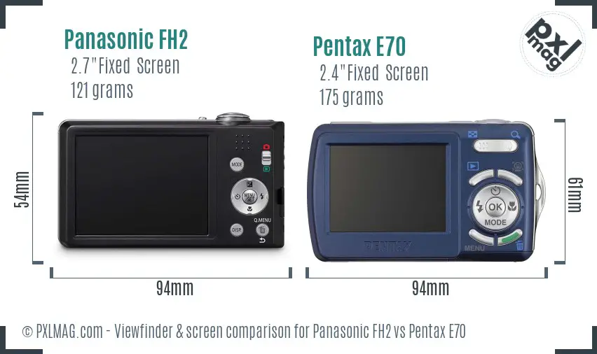 Panasonic FH2 vs Pentax E70 Screen and Viewfinder comparison