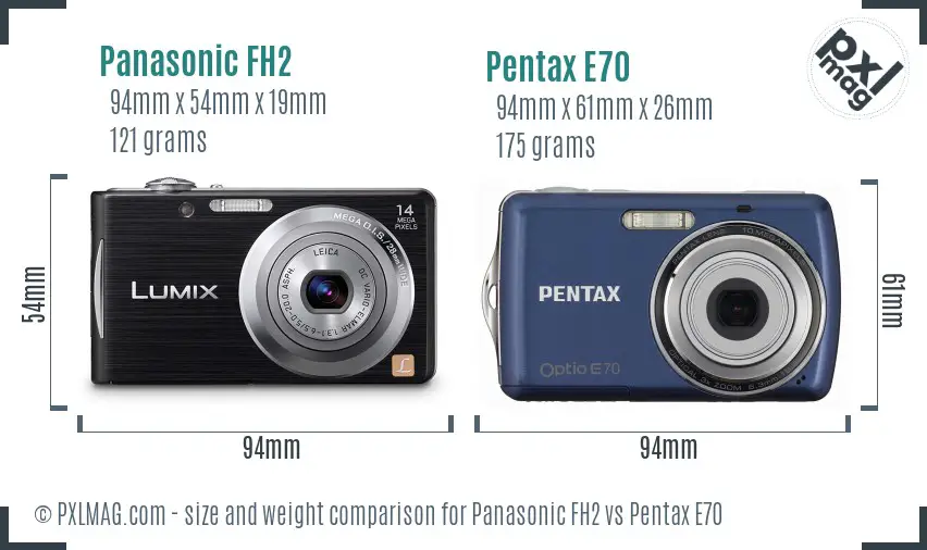 Panasonic FH2 vs Pentax E70 size comparison