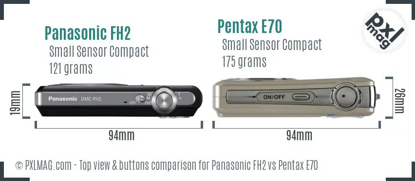 Panasonic FH2 vs Pentax E70 top view buttons comparison