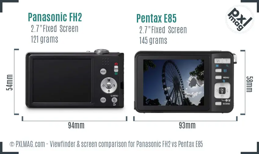 Panasonic FH2 vs Pentax E85 Screen and Viewfinder comparison