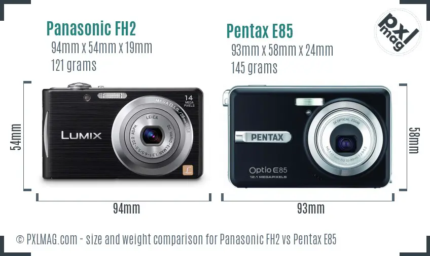 Panasonic FH2 vs Pentax E85 size comparison