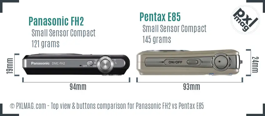 Panasonic FH2 vs Pentax E85 top view buttons comparison