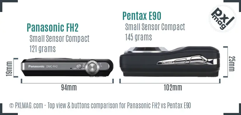 Panasonic FH2 vs Pentax E90 top view buttons comparison