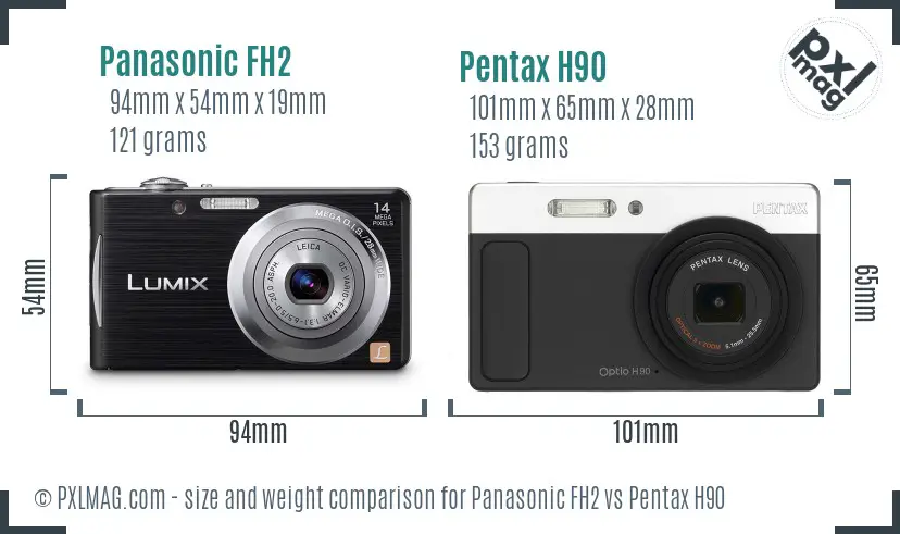 Panasonic FH2 vs Pentax H90 size comparison