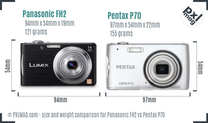 Panasonic FH2 vs Pentax P70 size comparison