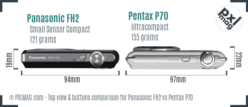 Panasonic FH2 vs Pentax P70 top view buttons comparison