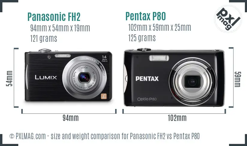 Panasonic FH2 vs Pentax P80 size comparison