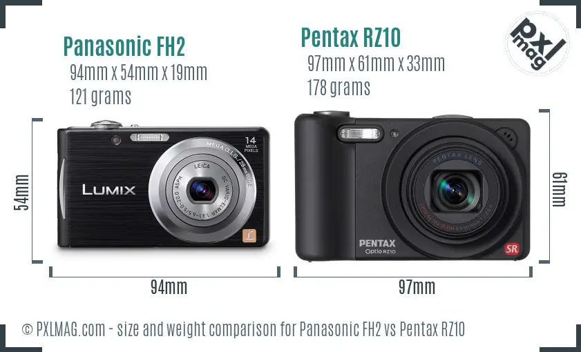 Panasonic FH2 vs Pentax RZ10 size comparison