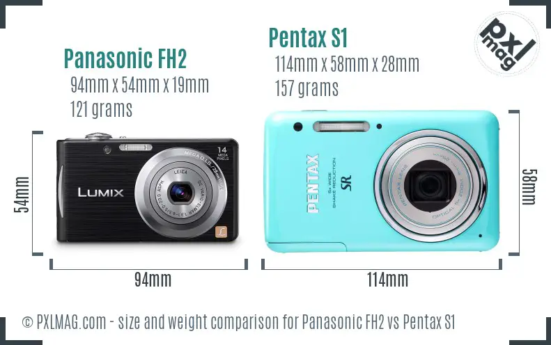 Panasonic FH2 vs Pentax S1 size comparison