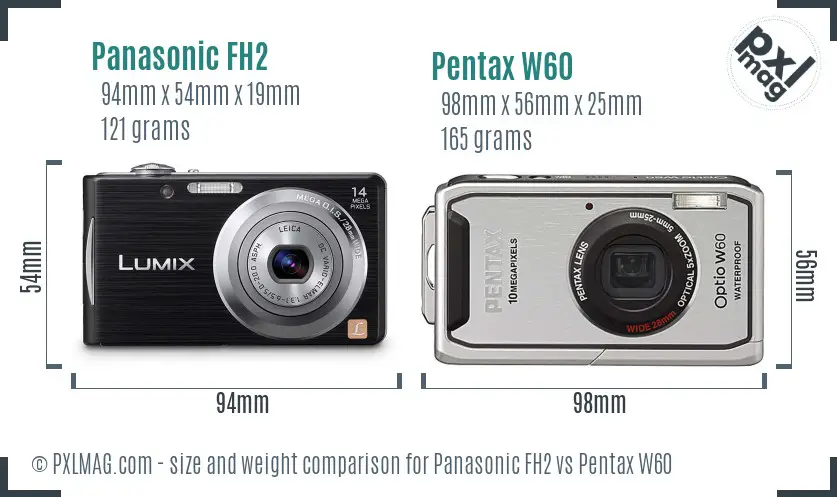 Panasonic FH2 vs Pentax W60 size comparison