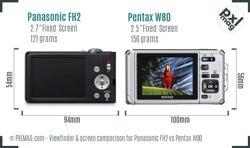 Panasonic FH2 vs Pentax W80 Screen and Viewfinder comparison