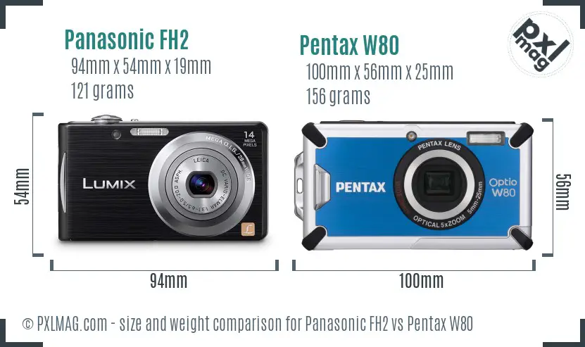 Panasonic FH2 vs Pentax W80 size comparison