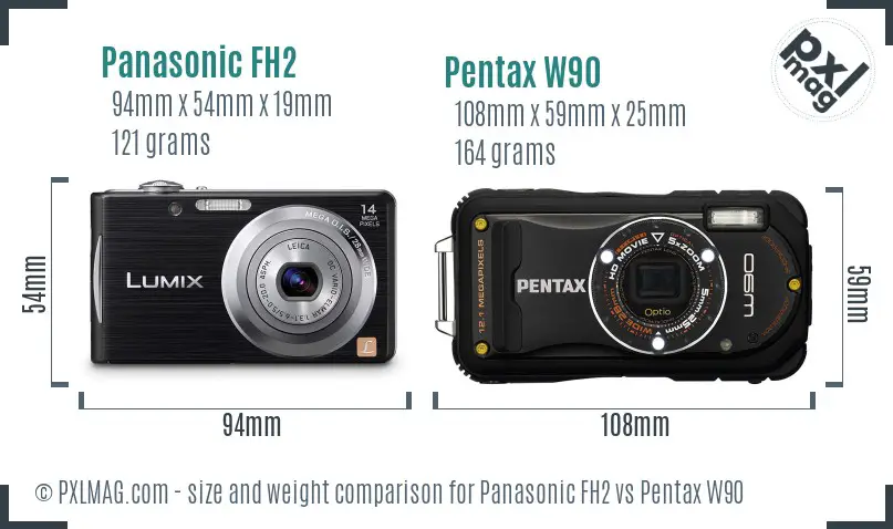 Panasonic FH2 vs Pentax W90 size comparison